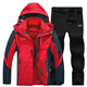 tohike冬季戶(hù)外沖鋒衣男女套裝抓絨加厚兩件套防風(fēng)登山團購定制工作服 男大紅色+黑褲 2XL