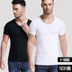 浪莎男士短袖莫代爾春夏季修身運動(dòng)薄款T恤緊身男打底汗衫2件運動(dòng)背心 V領(lǐng)-1黑1白 2XL （180）