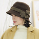 677888盆帽女春秋季韓版潮流春季英倫風(fēng)名媛日系春秋季深色漁夫帽秋天帶花朵