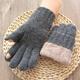 克拉斯卡冬季新品男女情侶款羊毛加絨觸屏保暖手套露指加厚雙層針織毛線(xiàn)騎行開(kāi)車(chē)翻指純色手套 男款-深灰色 均碼