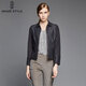 名師路品牌女裝冬季新品翻領(lǐng)幾何拼接提花修身帥氣毛呢短外套 4W59405黑色88 M