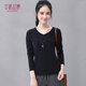 艾路絲婷新款T恤女長(cháng)袖秋冬V領(lǐng)打底衫女士棉體恤TX3688 黑色 170/92A/XL