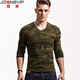 簡(jiǎn)束 簡(jiǎn)束軍旅t恤男士圓領(lǐng)迷彩t恤 緊身長(cháng)袖印花體恤男修身打底衫秋冬 雞心領(lǐng)軍綠色 M (56-63kg左右)