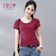 艾路絲婷夏裝短袖T恤女士純色上衣棉打底體恤衫TX35610 圓領(lǐng)酒紅色 2XL