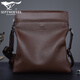 七匹狼單肩包男頭層牛皮休閑斜挎包男真皮商務(wù)公文皮包挎包男士男包 時(shí)尚休閑背包豎款 新款 深咖啡色大號/240-285-55mm