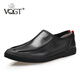 VQGT英倫豆豆鞋男休閑皮鞋真皮一腳蹬頭層牛皮鞋軟底男鞋駕車(chē)鞋潮 黑色 標準碼 39