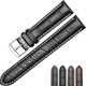 維途澳洲牛皮真皮表帶男女手表帶適用天梭浪琴卡地亞美度積家20 22MM 黑色白線(xiàn)-銀色針扣 21MM