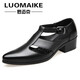 羅邁克（LUOMAIKE）真皮包頭涼鞋男高跟商務(wù)正裝涼皮鞋夏季透氣增高搭扣男鞋 31083黑色5CM跟高 39