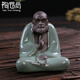 陶云尚 哥窯茶寵擺件 濟公佛創(chuàng  )意家居擺件 精品茶具茶玩配件開(kāi)片可養 哥窯達摩茶寵擺件