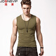 簡(jiǎn)束 背心男夏純色棉質(zhì)v領(lǐng)寬肩運動(dòng)背心修身緊身打底汗衫男士無(wú)袖t恤 軍綠色 2XL （80kg左右）