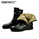 SIMERICC牛皮馬靴男羊皮毛一體保暖中短款馬術(shù)靴騎士摩托馬丁靴切爾西CZ20 黑色純羊毛內(nèi)里 41 (255mm)