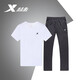 特步運(yùn)動(dòng)套裝男士運(yùn)動(dòng)服男裝夏季透氣短袖T恤長(zhǎng)褲休閑兩件套 白色+黑色 2XL