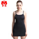 夢(mèng)邦女士一片式純色莫代爾簡(jiǎn)約吊帶背心超薄打底裙 春夏U領(lǐng)純色彈力修身性感睡裙 黑色 M