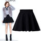 蘭威費雷格子短裙毛呢半身裙女秋冬款加厚松緊腰新款A字裙傘裙蓬蓬裙 純黑色 M