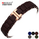卓磊膠包鋼手表帶適配阿瑪尼AR5890 AR5905 AR5919表鏈男女蝴蝶扣手表配件 棕色玫金 20mm
