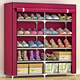 索爾諾 鞋柜雙排10格組合鞋架簡(jiǎn)易家用宿舍出租房門(mén)口鞋防塵收納鞋柜 5層10格-酒紅色【長(cháng)90*高90cm】
