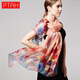 PTAH真絲絲巾女士桑蠶絲綢防曬沙灘巾春夏披肩雪紡紗巾印花絲巾送禮 桔紅
