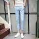 凡迪時(shí)尚夏季英倫八分褲男九分休閑褲薄款學(xué)生彈力修身8分短褲小腳褲潮流 天藍色 28 建議80-100斤