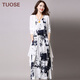 拓澀（TUOSE） 2023夏季新款女裝民族風(fēng)套裝裙復古棉麻連衣裙亞麻長(cháng)裙 藍水墨 L