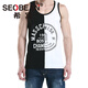 SEOBEAN希賓男士背心 學(xué)生青年拼色印花健身內衣 夏季運動(dòng)跑步打底汗衫男 白色拼黑色 M