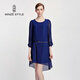 名師路品牌女裝雪紡連衣裙春秋裝時(shí)尚OL通勤寬松長(cháng)袖連衣裙 TN62576藍色58 M