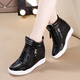 萊然休閑鞋2026春夏季新款內增高女鞋子松糕高幫運動(dòng)旅游鞋透氣單鞋潮 黑色 37