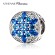 ATHENAIE925銀鑲鉆藍色雪花銀珠子吊墜搭基礎手鏈 藍色之戀情侶款
