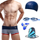 希賓（SEOBEAN） 希賓泳褲 男游泳套裝泳鏡泳帽超值套裝 大碼男士平角低腰游泳褲溫泉褲 1320803深藍色(藏青帽五件套) L(腰圍2.2-2.5尺)