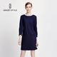 名師路羊毛呢連衣裙長(cháng)袖春秋時(shí)尚女裝休閑裙子通勤打底A字裙 深藍58B M