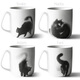 九土 陶瓷咖啡杯馬克杯畫(huà)家貓咪陶瓷咖啡杯子套裝美式簡(jiǎn)約藝術(shù)陶瓷杯 黑一組四杯(可定制寫(xiě)字)
