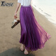 TUOSE半身裙夏季中長(cháng)款雙層雪紡大擺長(cháng)裙顯瘦飄逸海邊度假沙灘仙女裙子 紫色 均碼 裙長(cháng)90CM
