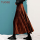 拓澀（TUOSE） 半身裙金屬色金絲絨中長(cháng)款百褶裙復古高腰百搭顯瘦a字裙 咖啡色   加長(cháng)版 XL