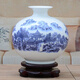 景德鎮陶瓷器古典粉彩陶瓷花瓶家居工藝品客廳裝飾品擺件插花花器 青花山水 帶底座