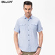 BILLION棉麻短袖襯衫男夏季薄款簡(jiǎn)約休閑寬松男裝襯衣純色格子上衣J56643 格仔(淺藍) L