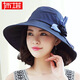 布塔帽子女夏天太陽(yáng)帽戶(hù)外百搭防紫外線(xiàn)防曬遮陽(yáng)帽可折疊大沿漁夫帽沙灘 青色【花朵】