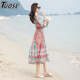 TUOSE波西米亞大擺2026夏季雪紡顯瘦海邊度假沙灘裙中袖連衣裙長(cháng)裙潮牌 中袖 L
