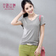 艾路絲婷T恤女新款夏季女裝上衣女士短袖V領(lǐng)體恤打底衫 灰色 4XL