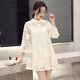 衣典零一（LEDIALYI）2024春秋季新款女裝時(shí)尚韓版小個(gè)子遮肚子顯瘦蕾絲連衣裙性感短裙 米白色 S