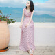 西子美麗心情夏季女裝V領(lǐng)無(wú)袖雪紡連衣裙長(cháng)裙波西米亞沙灘裙海邊度假裙子 粉色XZ16A267 M