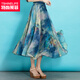 特尚萊菲 雪紡半身裙春夏仙女沙灘裙子大擺印花長(cháng)裙顯瘦半裙 QQGA618 藍色 M(松緊腰1尺9-2尺2)