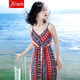 西子美麗心情夏季無(wú)袖條紋吊帶雪紡長(cháng)裙連衣裙波西米亞海邊度假沙灘裙 圖片色XZ17A589 XL