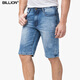 BILLION牛仔短褲男夏季修身直筒純棉休閑五分褲磨爛補丁個(gè)性噴漆B14604 淺藍色 31