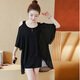 品匯菲大碼女裝連衣裙胖妹妹夏季上衣雪紡衫顯瘦加肥加大碼胖mm假兩件套 黑色* 3XL建議160-180斤