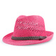 擇信 春夏季鏤空網(wǎng)眼透氣草帽子男沙灘帽男女韓版防曬遮陽(yáng)情侶帽爵士帽子卷邊草編英倫風(fēng)禮帽 玫紅色 均碼適合56-58cm頭圍