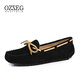 OZZEG澳洲豆豆鞋女春夏季真皮透氣休閑單鞋平底防滑孕婦鞋軟底一腳蹬懶 黑色 37