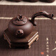 陶立方 紫砂側把壺手工雕刻泡茶壺茶具配件創(chuàng  )意茶壺手拉胚泡茶器 狐尾松手工仿木側把壺-紫泥