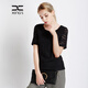 邢氏女裝 春秋新款女修身T恤女純色蕾絲上衣打底衫 黑色短 M 38(165/92B)