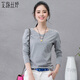 艾路絲婷長(cháng)袖T恤女新款秋裝韓版休閑修身純色打底衫體恤TX3688 灰色 L