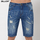 BILLION破洞牛仔短褲男韓版修身五分褲夏季純棉潮流磨爛補丁抓痕漆點(diǎn)603 深藍色 31