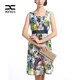 邢氏女裝夏季新款連衣裙收腰修身款裙子無(wú)袖 黃色印花 3XL/46(170/108B